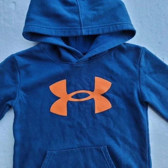 Boys Under Armour Big Logo Pullover Hoodie Blue Orange - Size 6 - Picture 8 of 8
